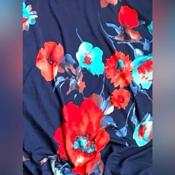 Floral Navy Wrap Romper - Women's Short Jumpsuit - Picture 5 of 6